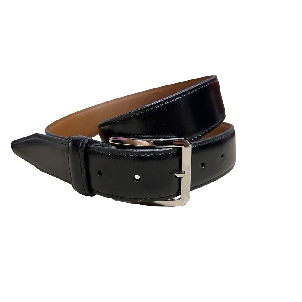 Lejon Belt Mens Size 36 Black Smooth Leather Dress Silver Buckle USA Classic